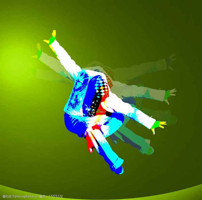 运动跃动跳跃人色彩功夫绿图片