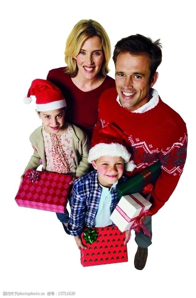 圣诞女孩幸福的一家人图片