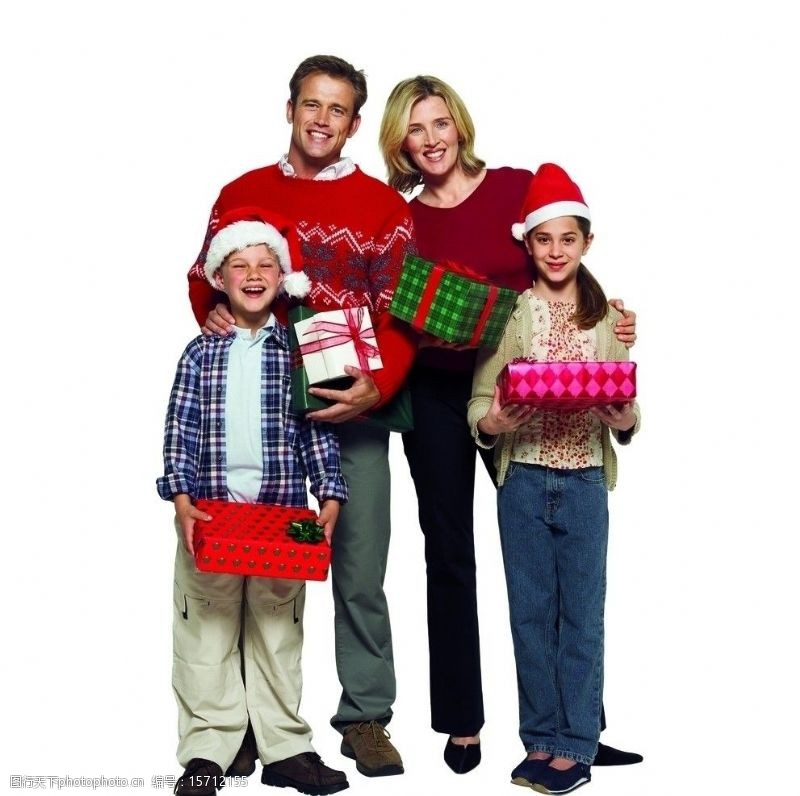 圣诞女孩幸福的一家人图片