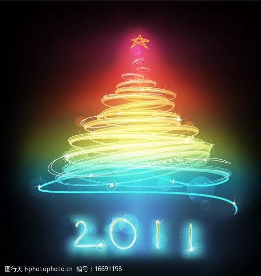 霓虹灯素材炫彩圣诞树图片