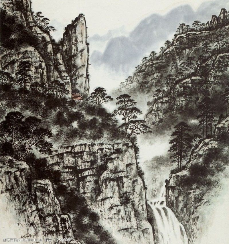 黄玉洲国画幽谷响瀑图片