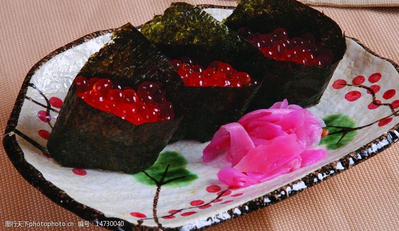 传统美食菜谱专用红亮大鱼籽寿司图片