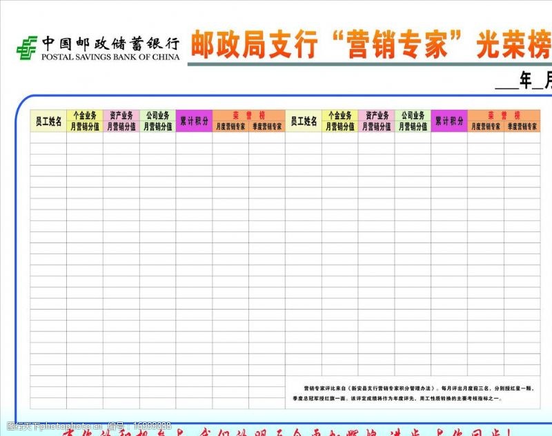 中国邮政邮政银行营销表图片