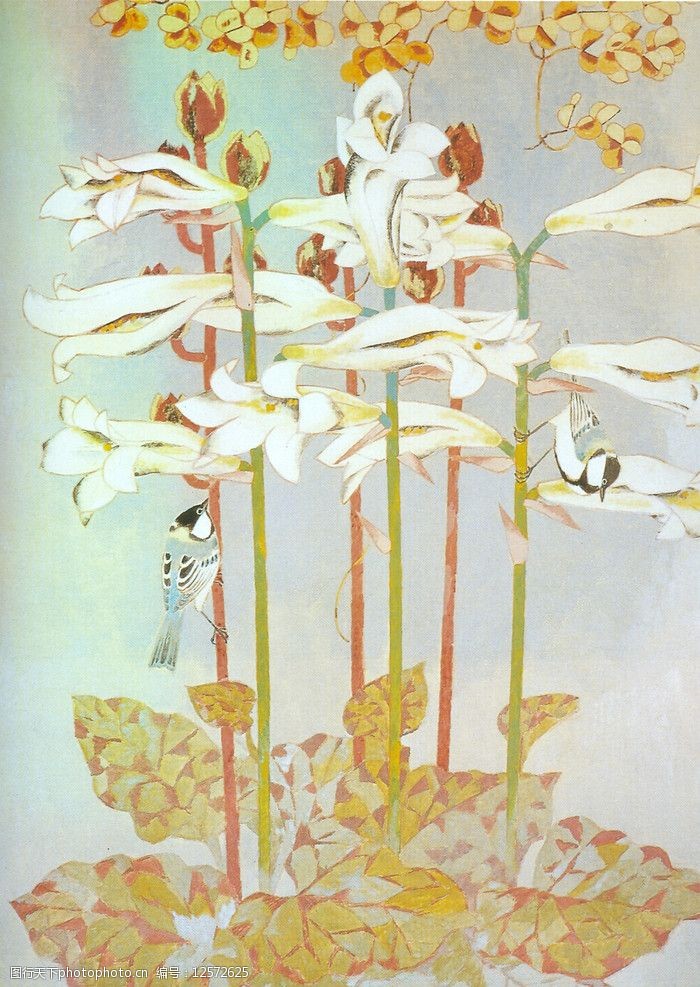 日本现代花鸟花类鸟图片
