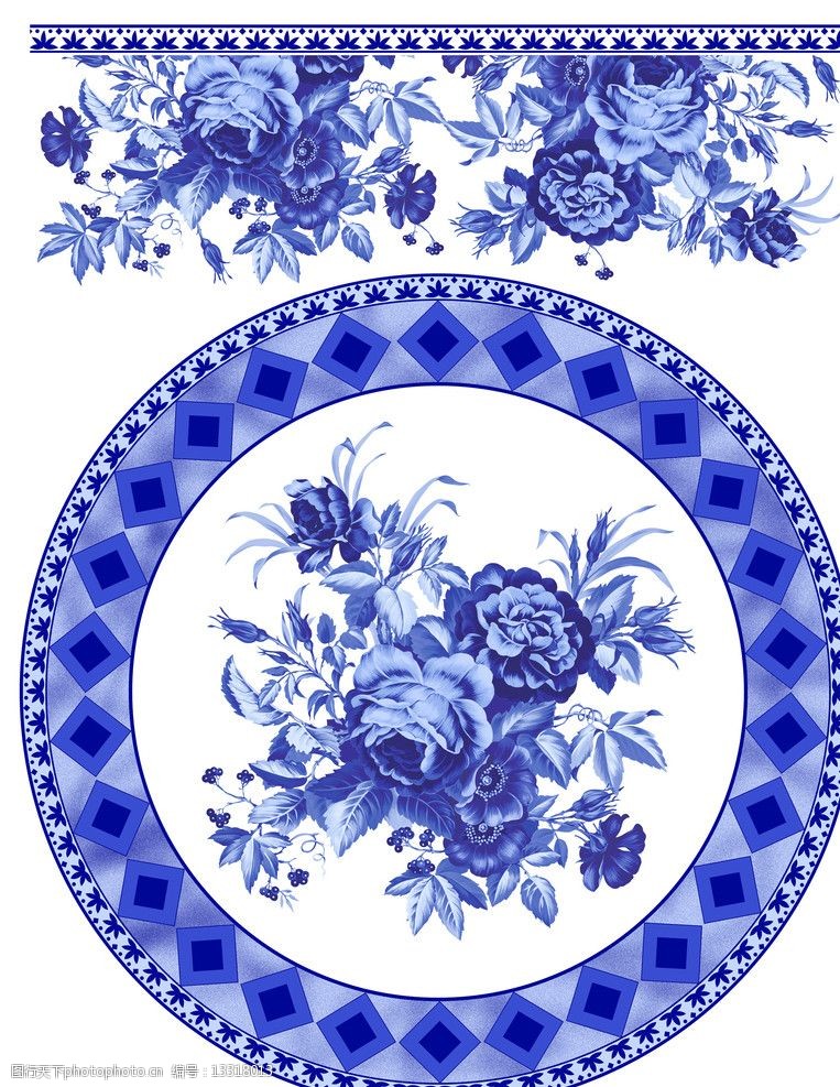 陶瓷兰彩蓝彩青花图案图片