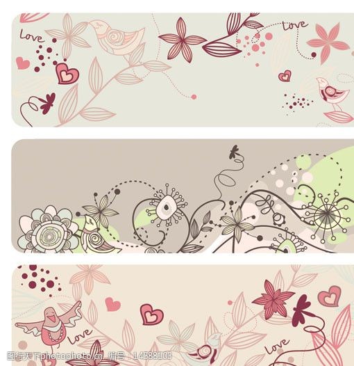 花纹花卉横幅手绘花纹矢量素材图片