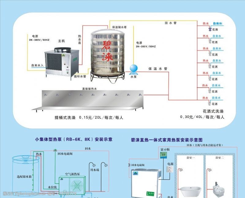 太阳能热水器热泵安装示意图图片