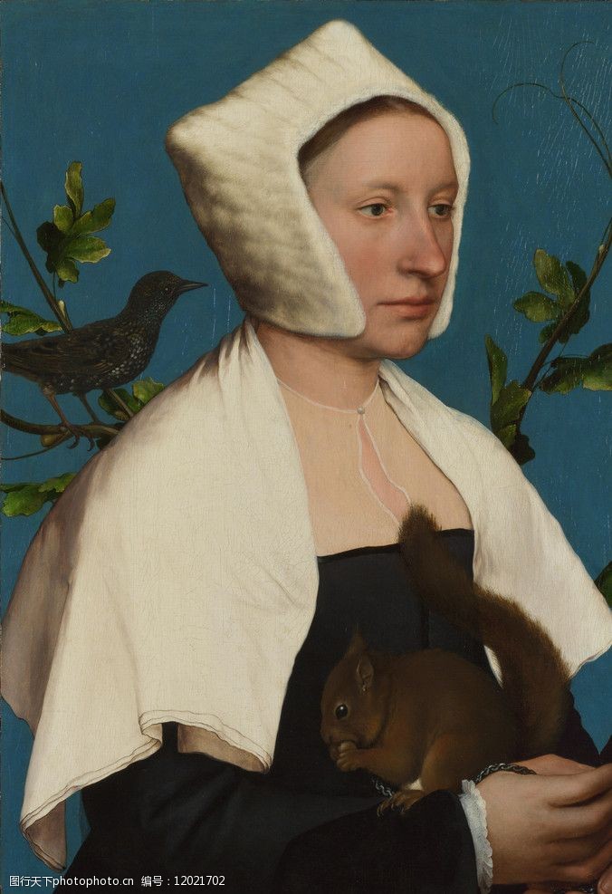 精品装饰画抱着松鼠的女人图片