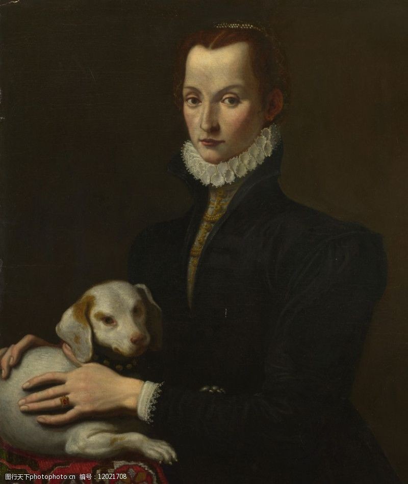 精品装饰画一个女士带着一只狗图片