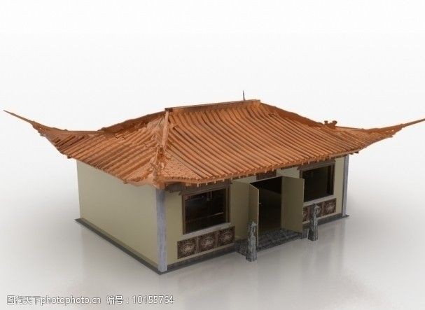 房屋模型中式琉璃瓦单体建筑模型图片
