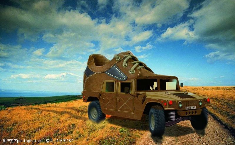 爬山鞋车创意海报图片