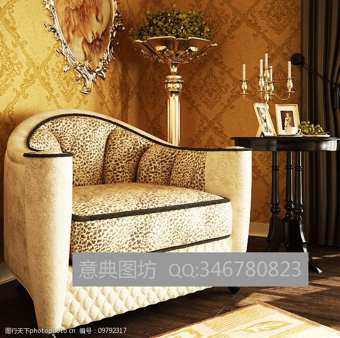 烛台飘亮的欧式沙发单人含材质灯光图片