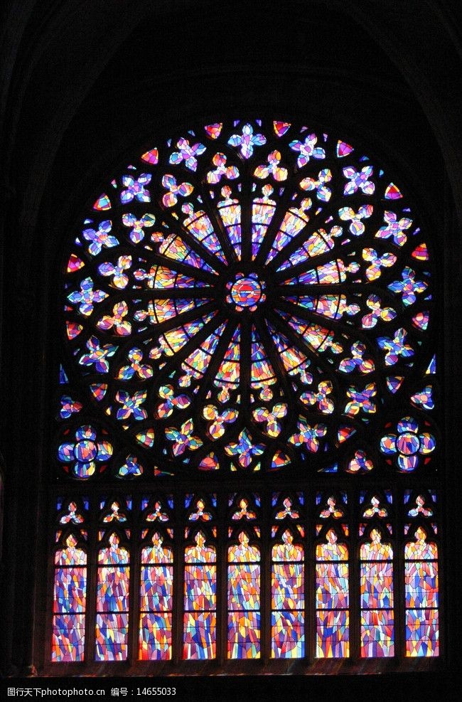 名胜地理巴黎教堂天窗壁画图片
