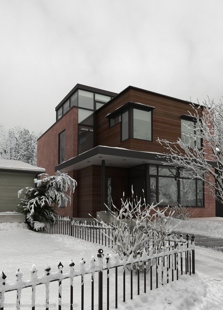 室外模型国外别墅雪景图片
