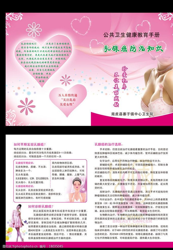 粉色美女乳腺癌防治知识宣传页图片