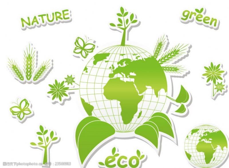 绿色蝴蝶绿色地球环保生态图标