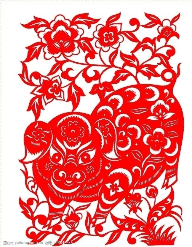 中国艺术节猪剪纸