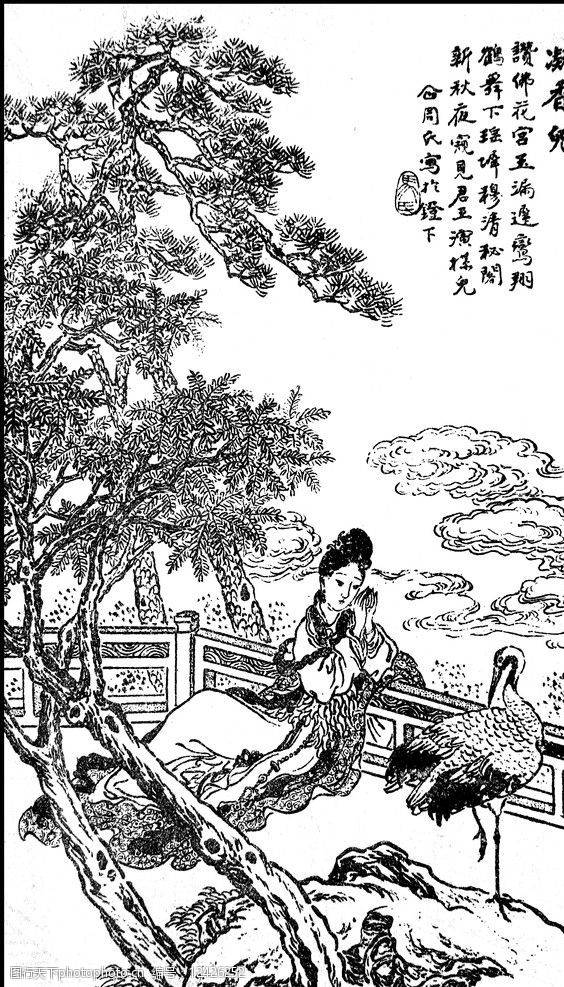 古代仕女仙女美人百态古画线描图片