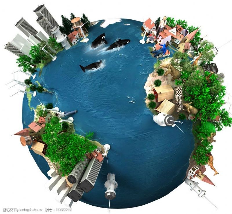 建筑模型绿色生态3d地球图片